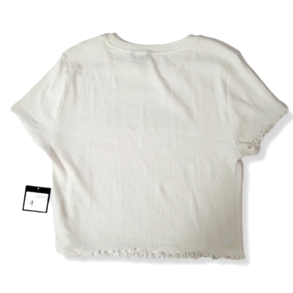 Bebe White Y2K It Girl Short Sleeve Tee with Pink Rhinestone Embellishments - Picture 2 of 7